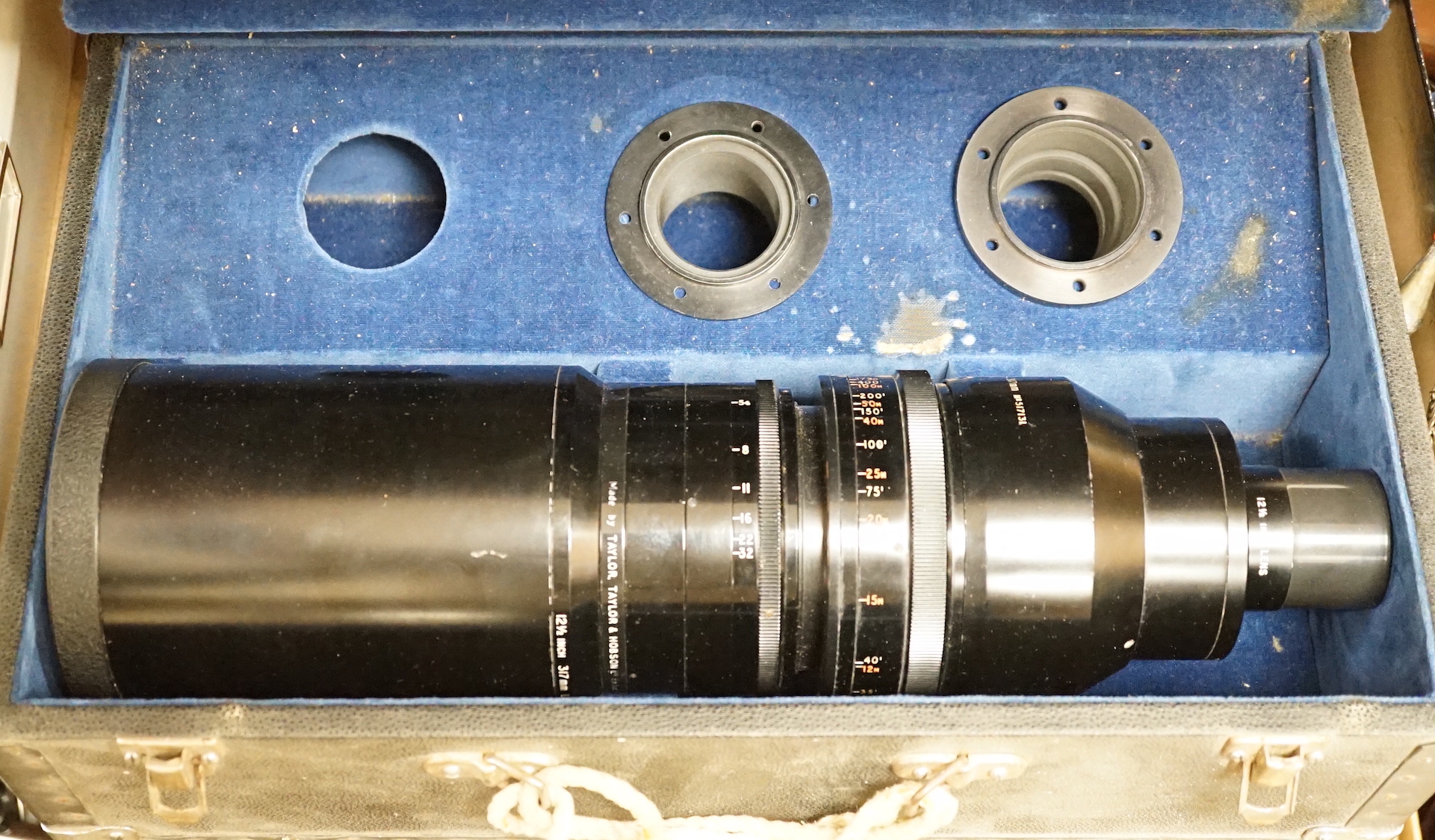 A Taylor-Hobson 12 1/2 inch 317mm f/4 (T4-5) Cooke Telepanchro lens, serial number 517131, distributed by Rank Precision Industries Ltd.